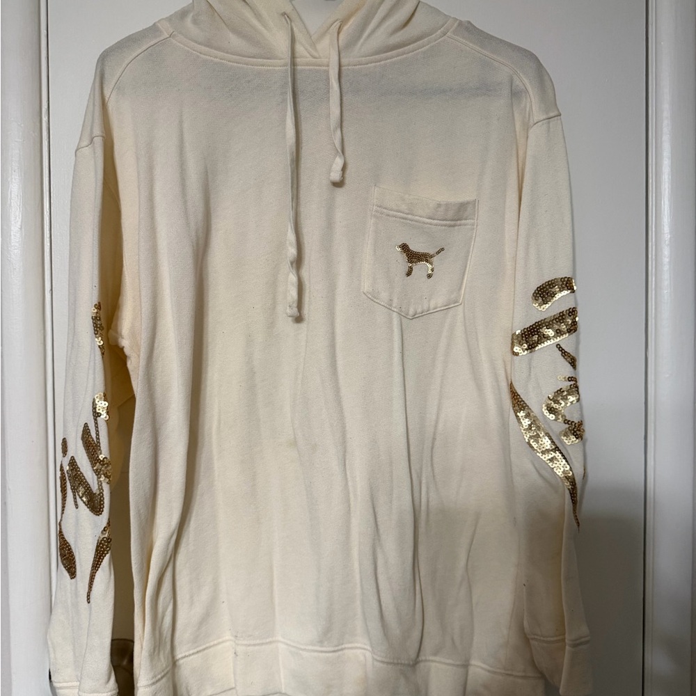 Victoria's Secret Cream Hoodie with Gold Accents